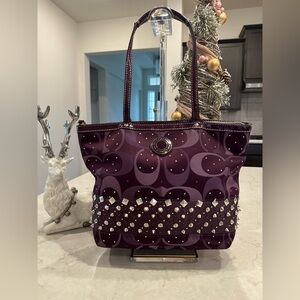 Coach Crystal Purple Studded Tote Bag